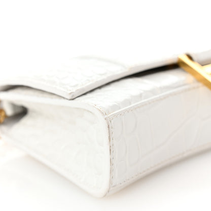 Balenciaga Shiny Calfskin Crocodile Embossed Hourglass Chain Bag White 8 of 10