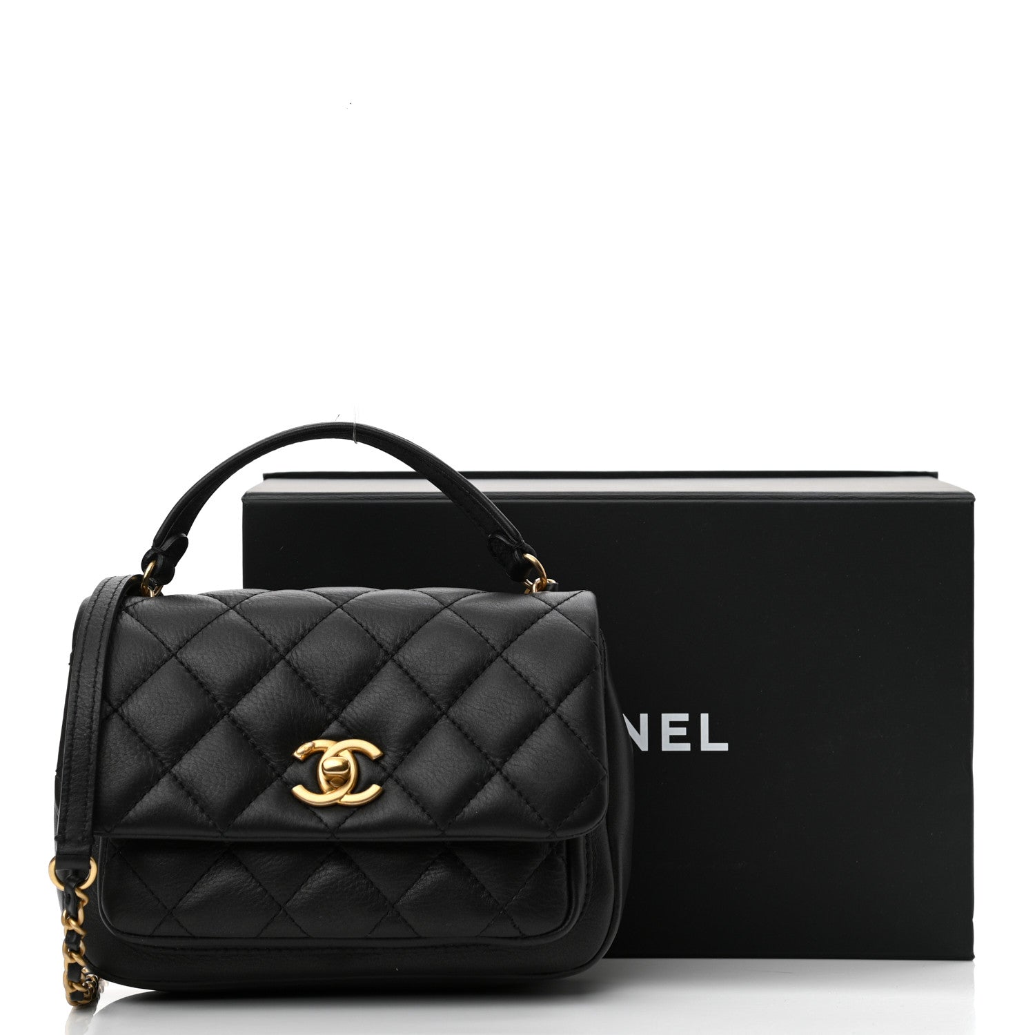 Chanel Calfskin Quilted Top Handle Flap Black 11 of 11