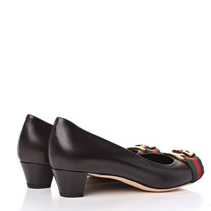 Gucci Calfskin Interlocking GG Web Mid Heel Pumps 38 Dark Cocoa 4 of 10