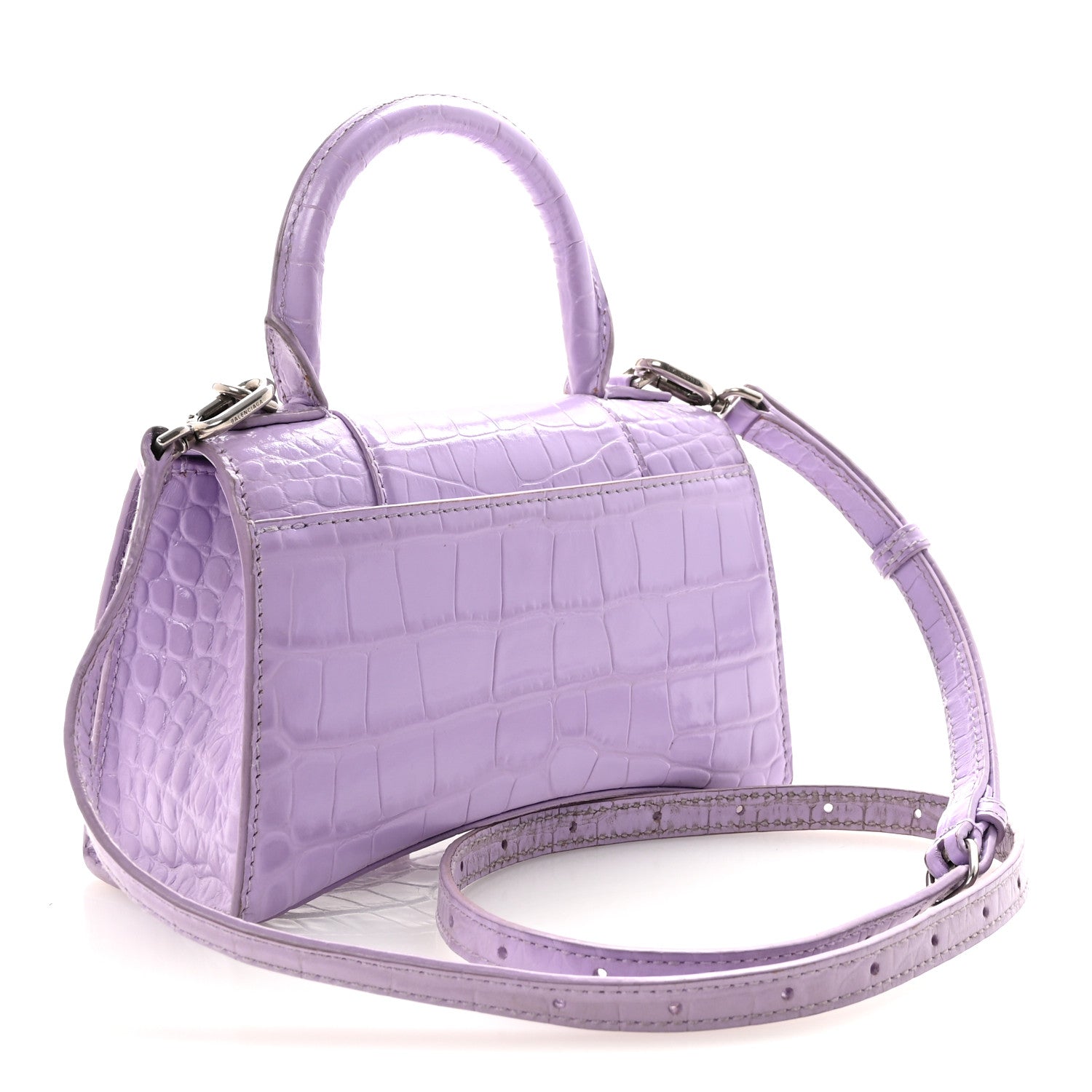 Balenciaga Shiny Calfskin Crocodile Embossed Hourglass Top Handle Bag XS Lilac 3 of 10
