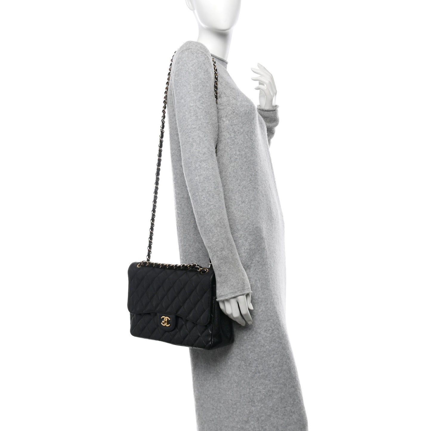 Caviar Quilted Jumbo Double Flap Black