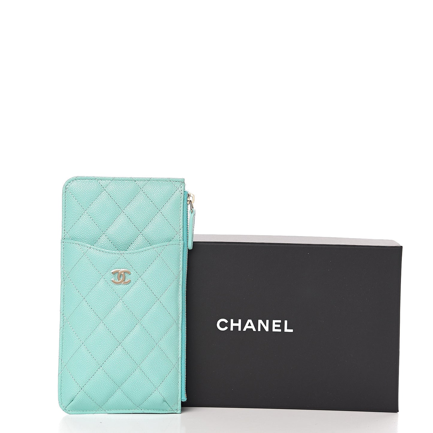 Caviar Quilted Classic Flat Wallet Pouch Light Blue