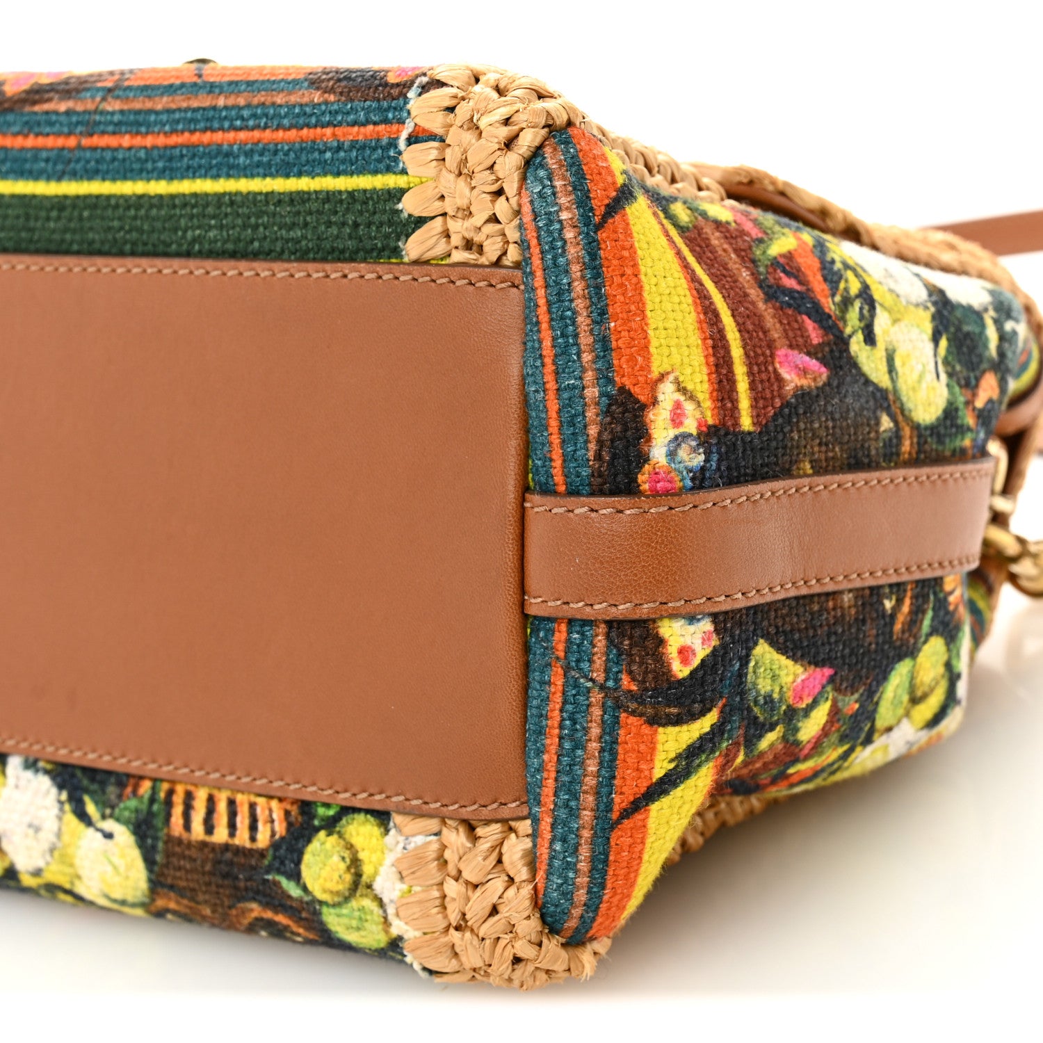 Dolce & Gabbana Raffia Crochet Embroidered Padlock Flap Satchel Beige Multicolor 9 of 12