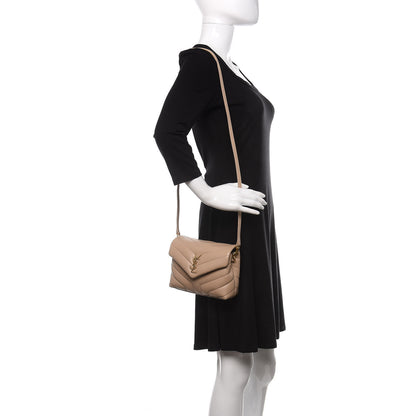 Saint Laurent Calfskin Y Quilted Monogram Toy Loulou Crossbody Bag Dark Beige 2 of 10
