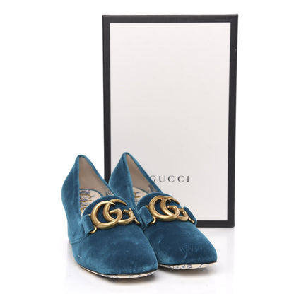 Gucci Softy Velvet GG Victoire 55mm Loafer Pumps 38 Pavone 9 of 9