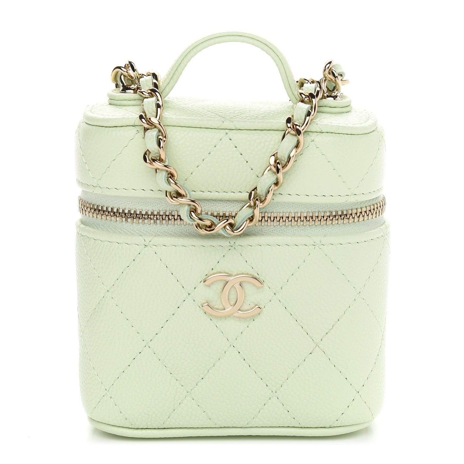 Chanel Caviar Quilted Small Handle With Care Vanity Case With Chain Light Green 1 of 9