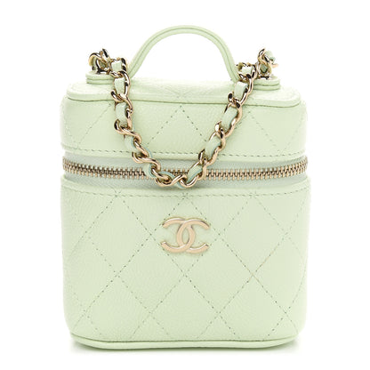 Chanel Caviar Quilted Small Handle With Care Vanity Case With Chain Light Green 1 of 9
