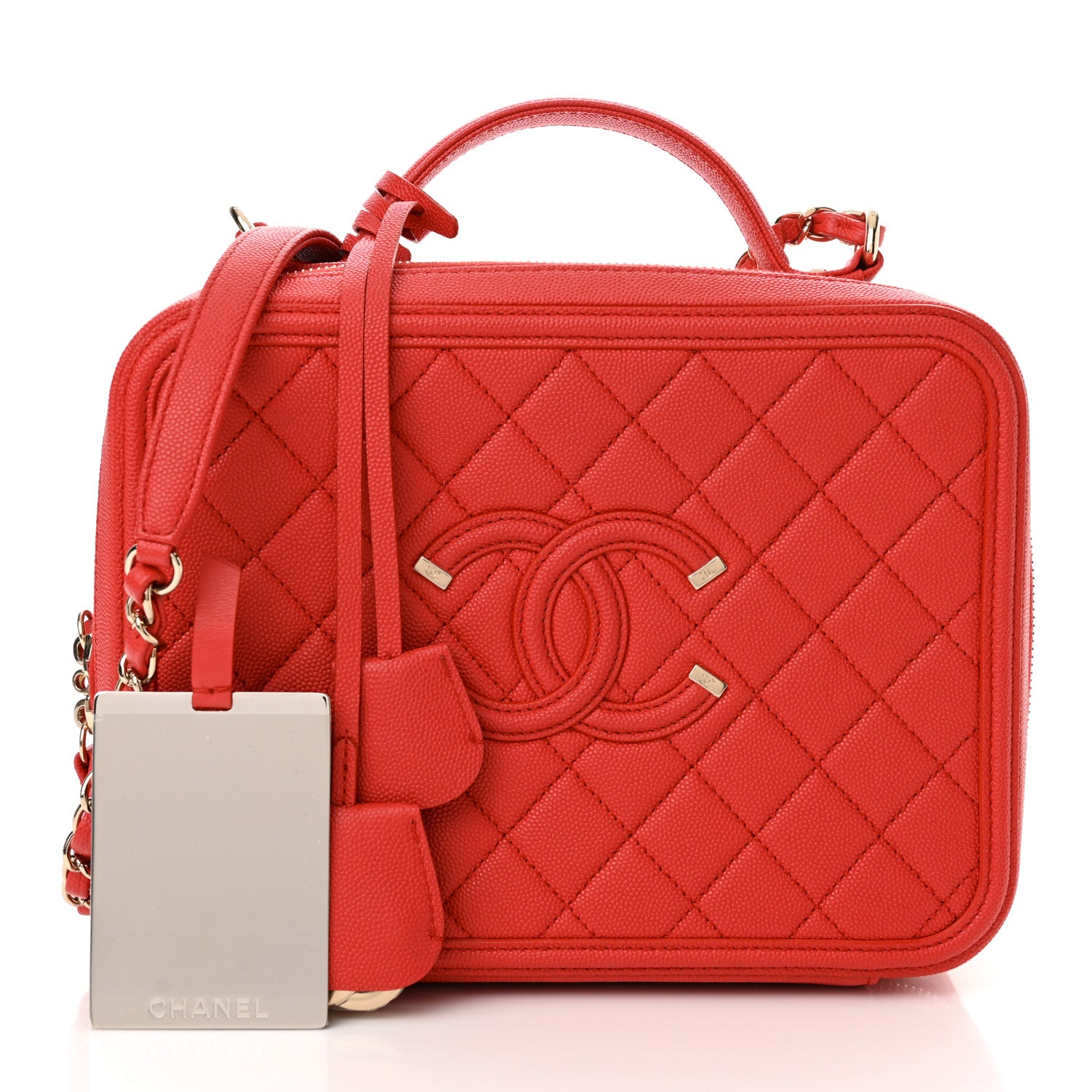 Chanel Caviar Quilted Large CC Filigree Vanity Case Red 3 of 13