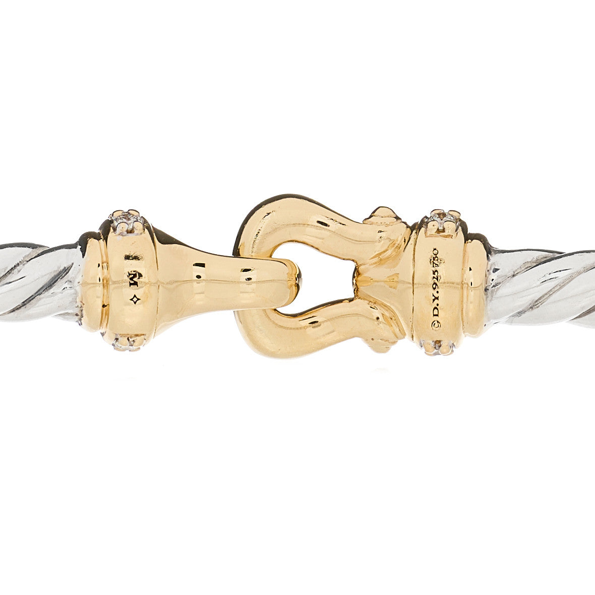 David Yurman Sterling Silver 18K Yellow Gold Diamond 3mm Cable Buckle Bracelet 3 of 3