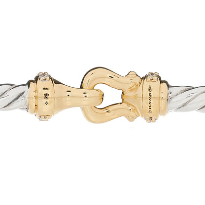 David Yurman Sterling Silver 18K Yellow Gold Diamond 3mm Cable Buckle Bracelet 3 of 3