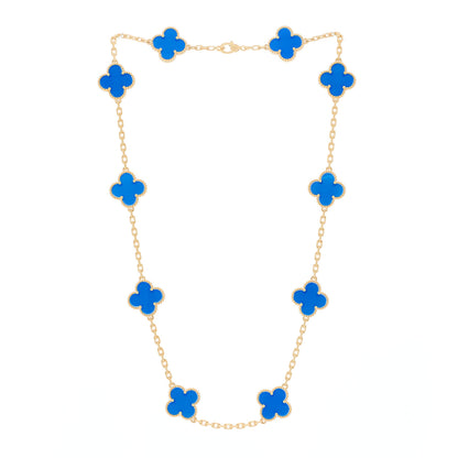 Van Cleef & Arpels 18K Yellow Gold Blue Agate 10 Motifs Vintage Alhambra Necklace 3 of 7