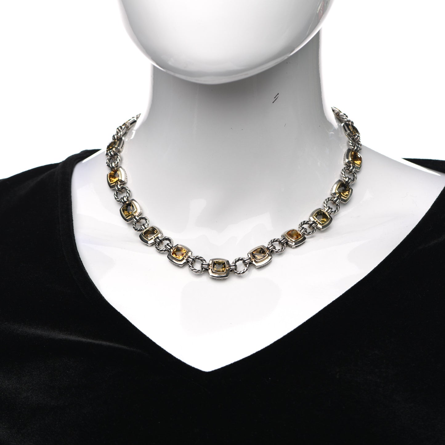 Sterling Silver 18K Yellow Gold Citrine Smoky Quartz Renaissance Link Necklace