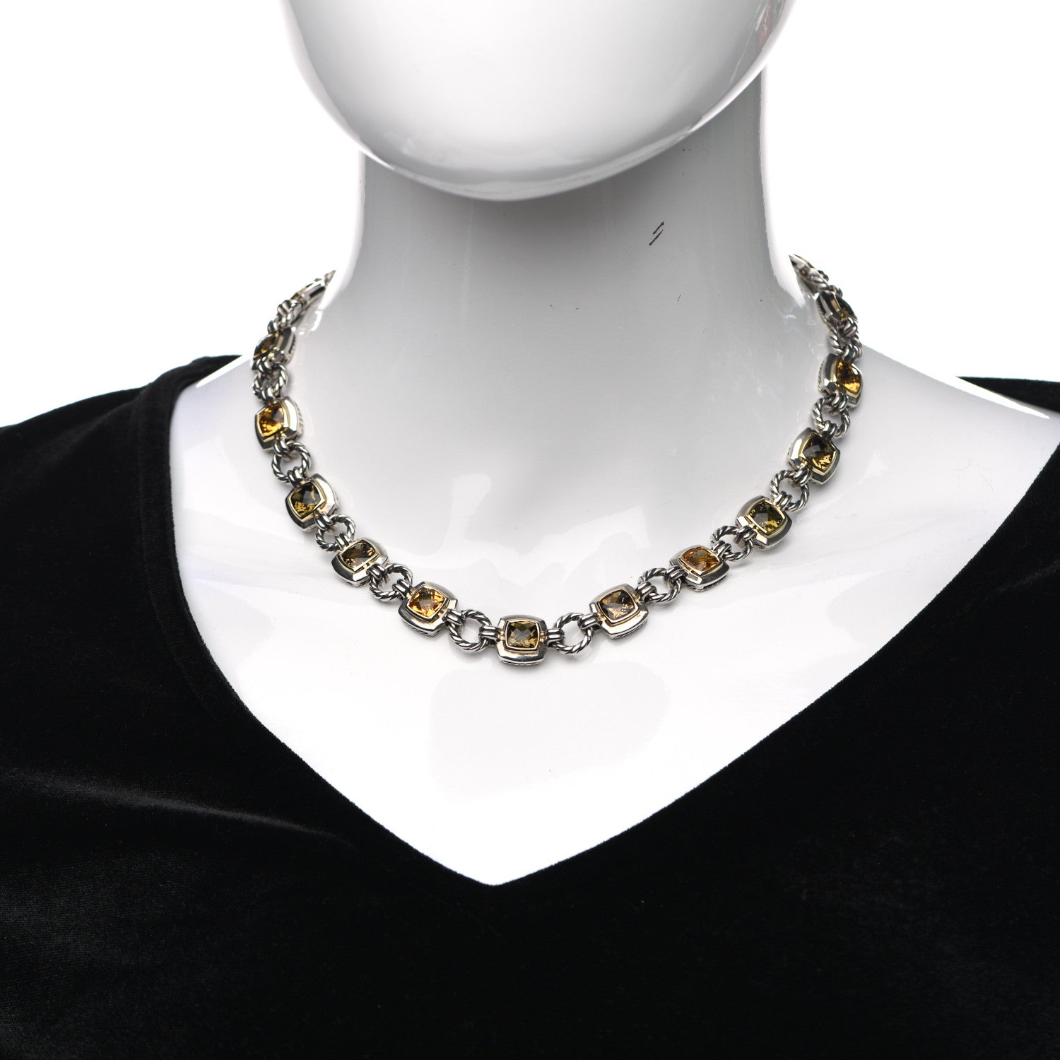 David Yurman Sterling Silver 18K Yellow Gold Citrine Smoky Quartz Renaissance Link Necklace 2 of 4