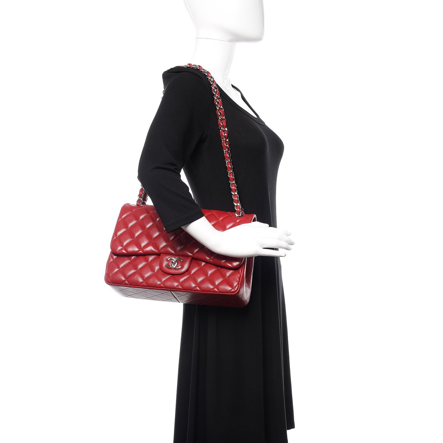 Caviar Quilted Jumbo Double Flap Red