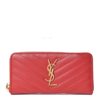 Saint Laurent Grain De Poudre Matelasse Chevron Monogram Zip Around Wallet Bandana Red 1 of 7