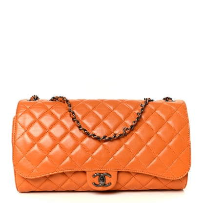 Chanel Lambskin Quilted Jumbo Grocery By Chanel Drawstring Shopping Bag Orange 1 of 16