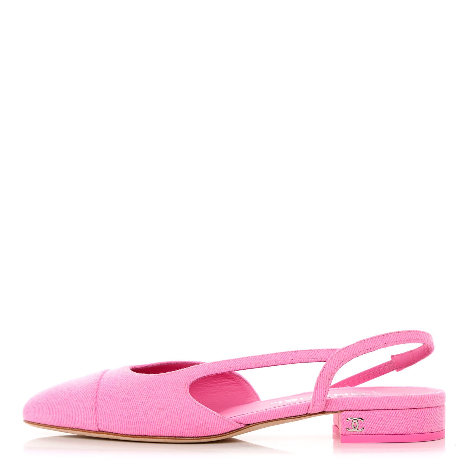 product image of CHANEL Denim Cap Toe CC Slingback Flat 37 Neon Pink FASHIONPHILE