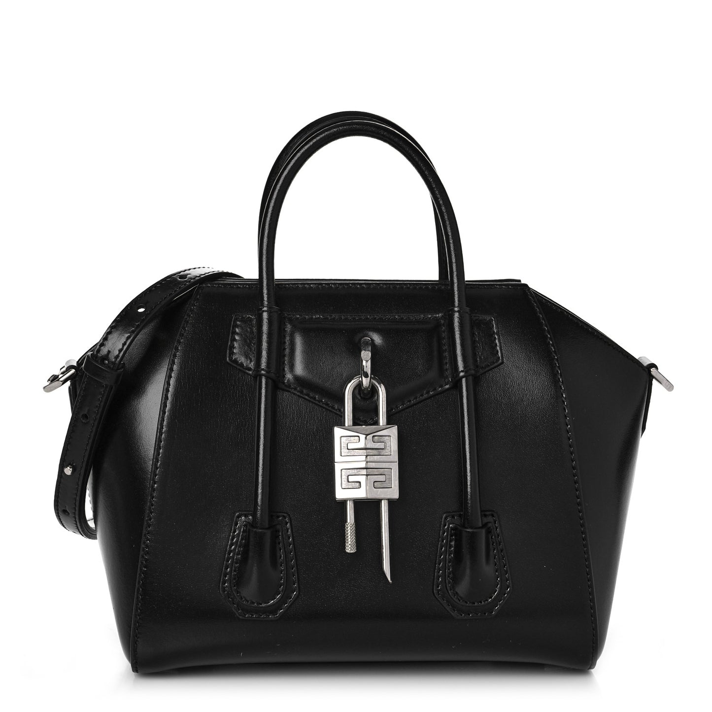 Box Calfskin Mini Lock Antigona Shoulder Bag Black