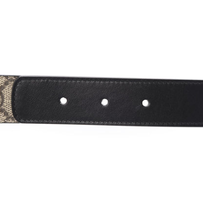 Gucci GG Supreme Monogram Matte Plutone Calfskin Double G 30mm Belt 95 38 Beige Ebony Black 4 of 6