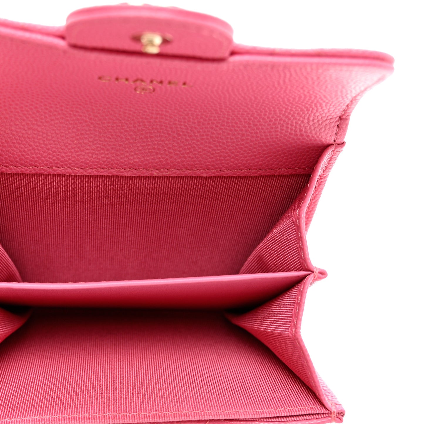 Caviar Quilted Flap Card Holder Wallet Pink