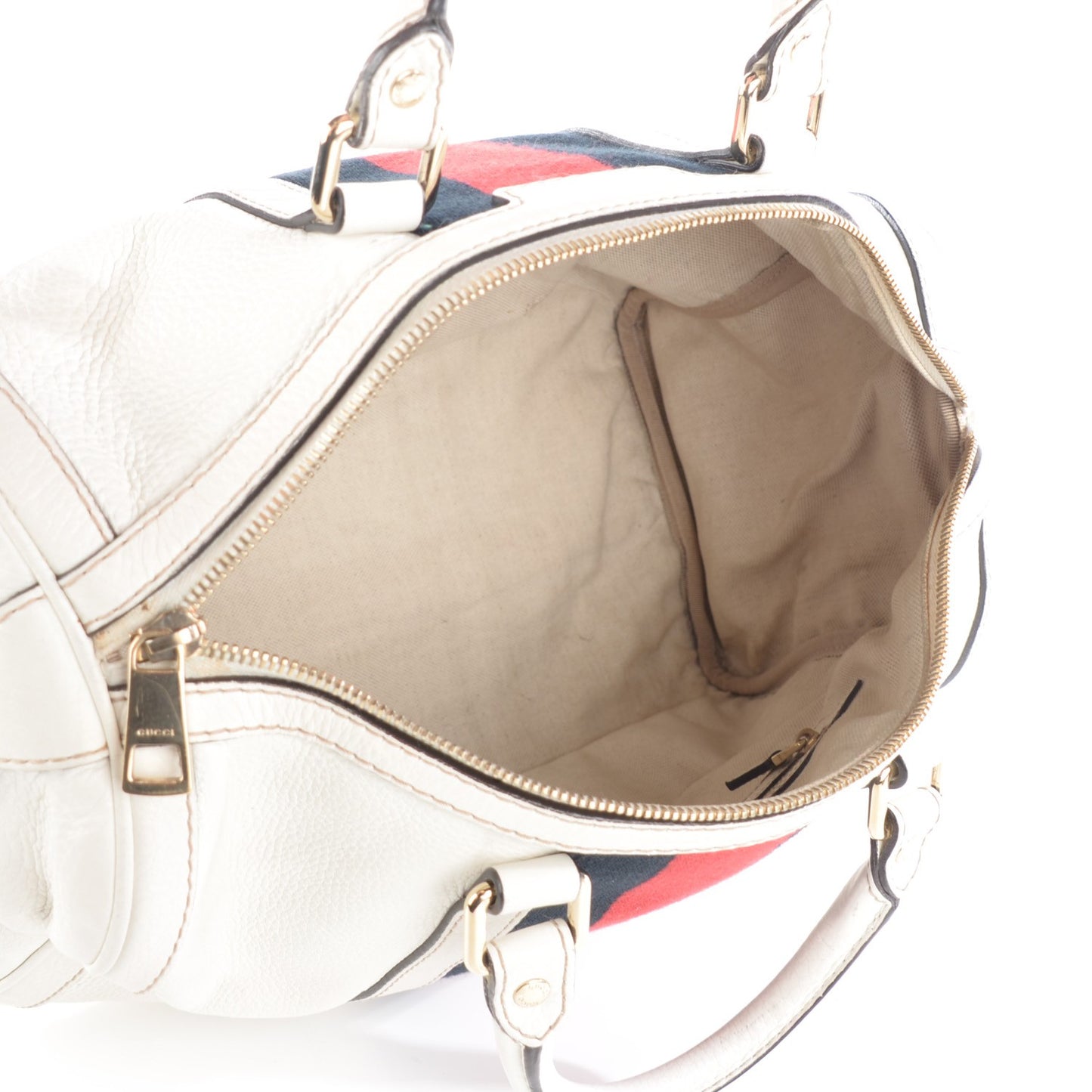 Calfskin Vintage Web Medium Boston Off White