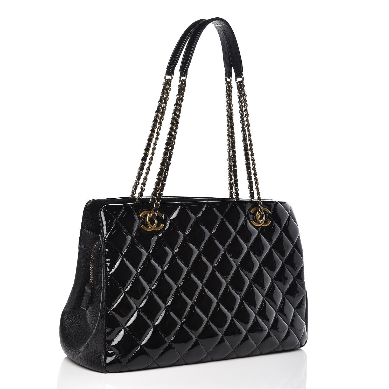 Chanel Patent Goatskin Quilted Small CC Eyelet Tote Black 2 of 12