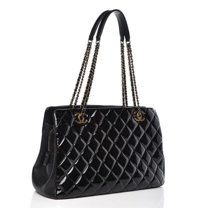 Chanel Patent Goatskin Quilted Small CC Eyelet Tote Black 2 of 12