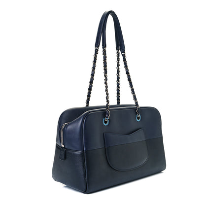 Chanel Calfskin Timeless Duo Bowling Bag Dark Navy Black 2 of 13