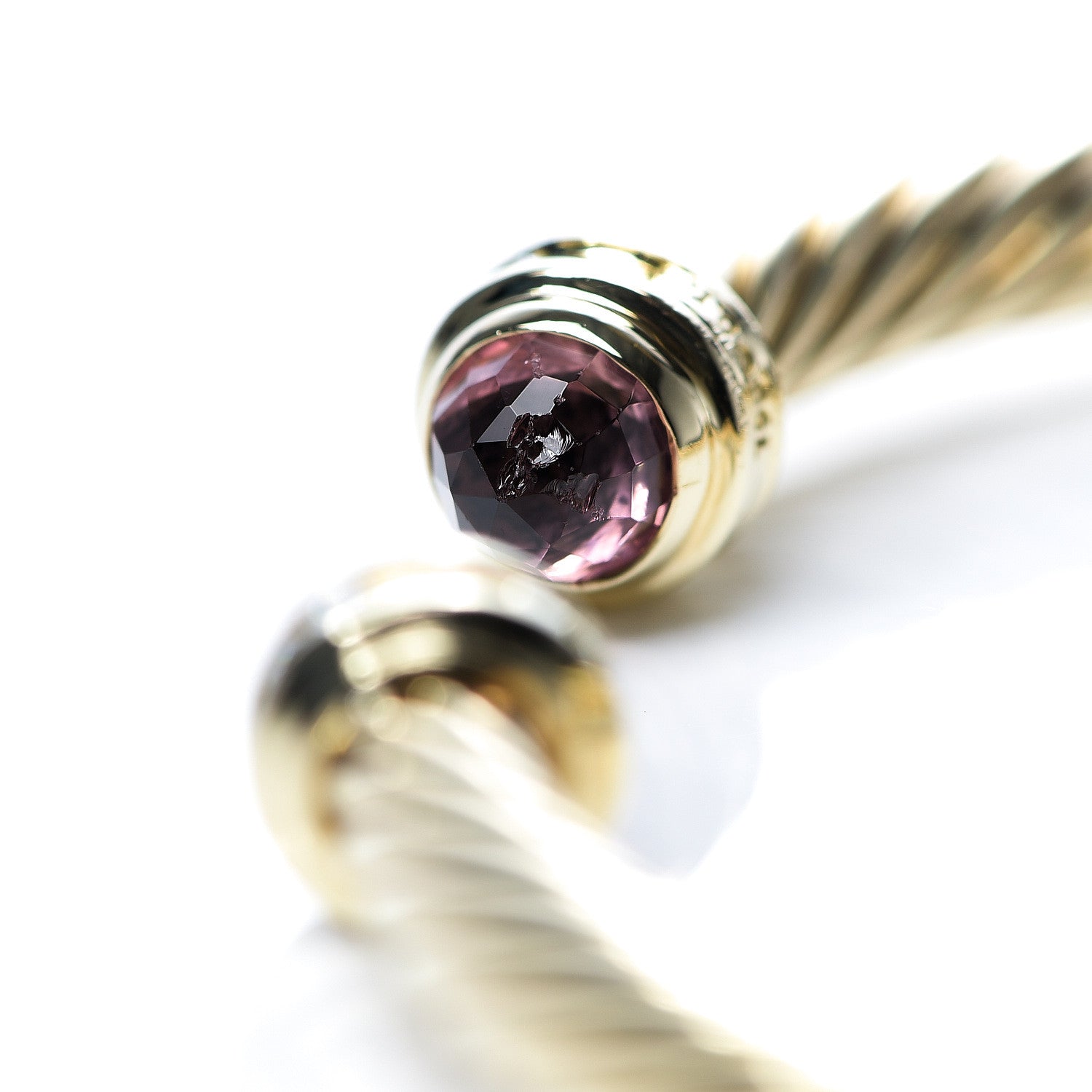 David Yurman 18K Yellow Gold Diamond Pink Tourmaline 5mm Cable Bracelet 4 of 5