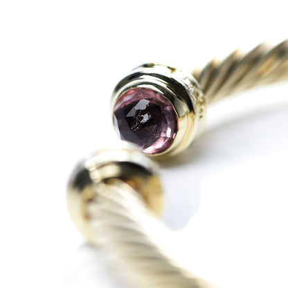 David Yurman 18K Yellow Gold Diamond Pink Tourmaline 5mm Cable Bracelet 4 of 5