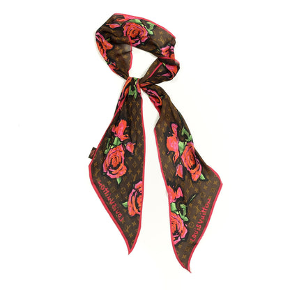 Louis Vuitton Silk Monogram Roses Scarf Marron 1 of 3