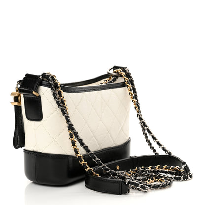 Chanel Aged Calfskin Quilted Small Gabrielle Hobo Black White 3 of 10