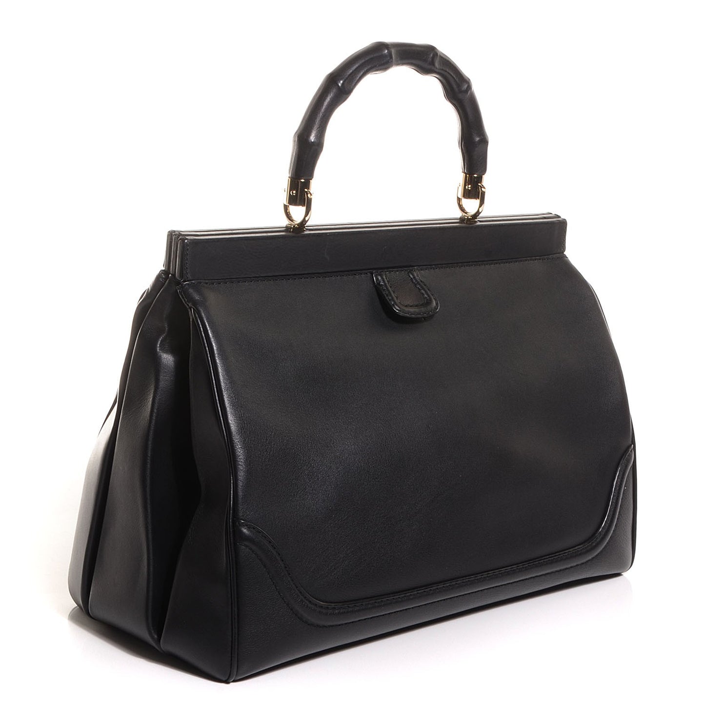 Leather Bold Bamboo Medium Top Handle Bag Black