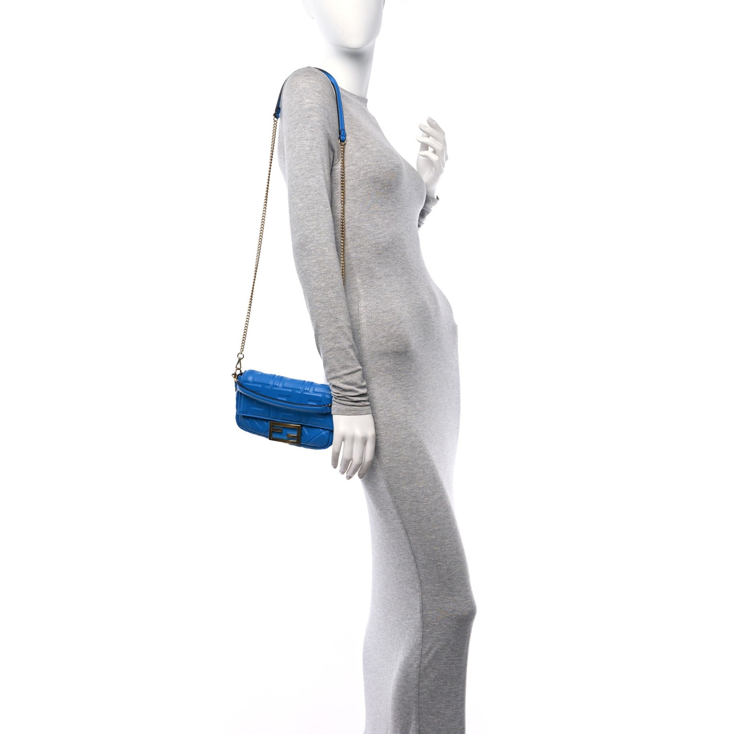 Nappa FF 1974 Embossed Mini Baguette Blue Royal