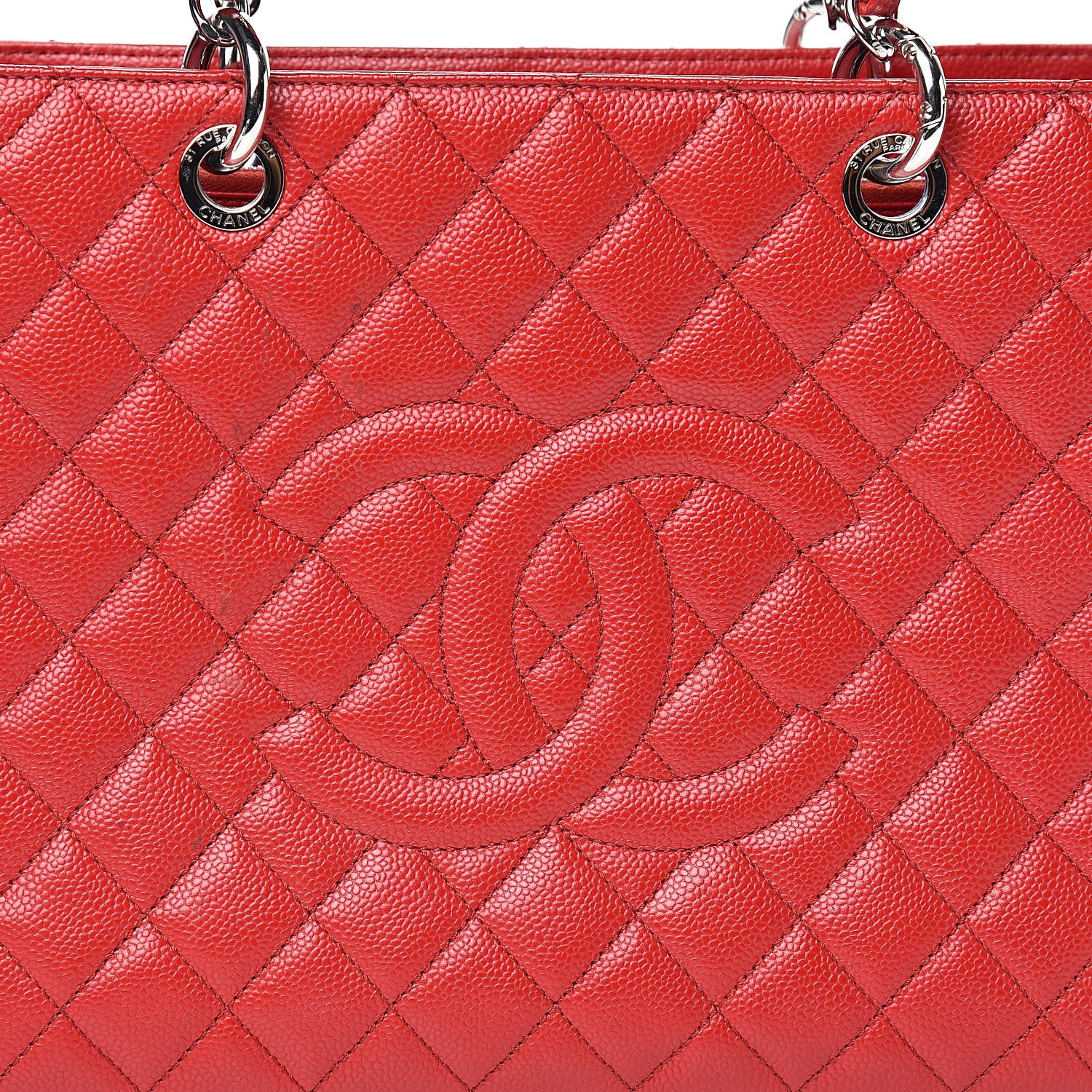 Chanel Caviar Quilted Grand Shopping Tote GST Red 14 of 16