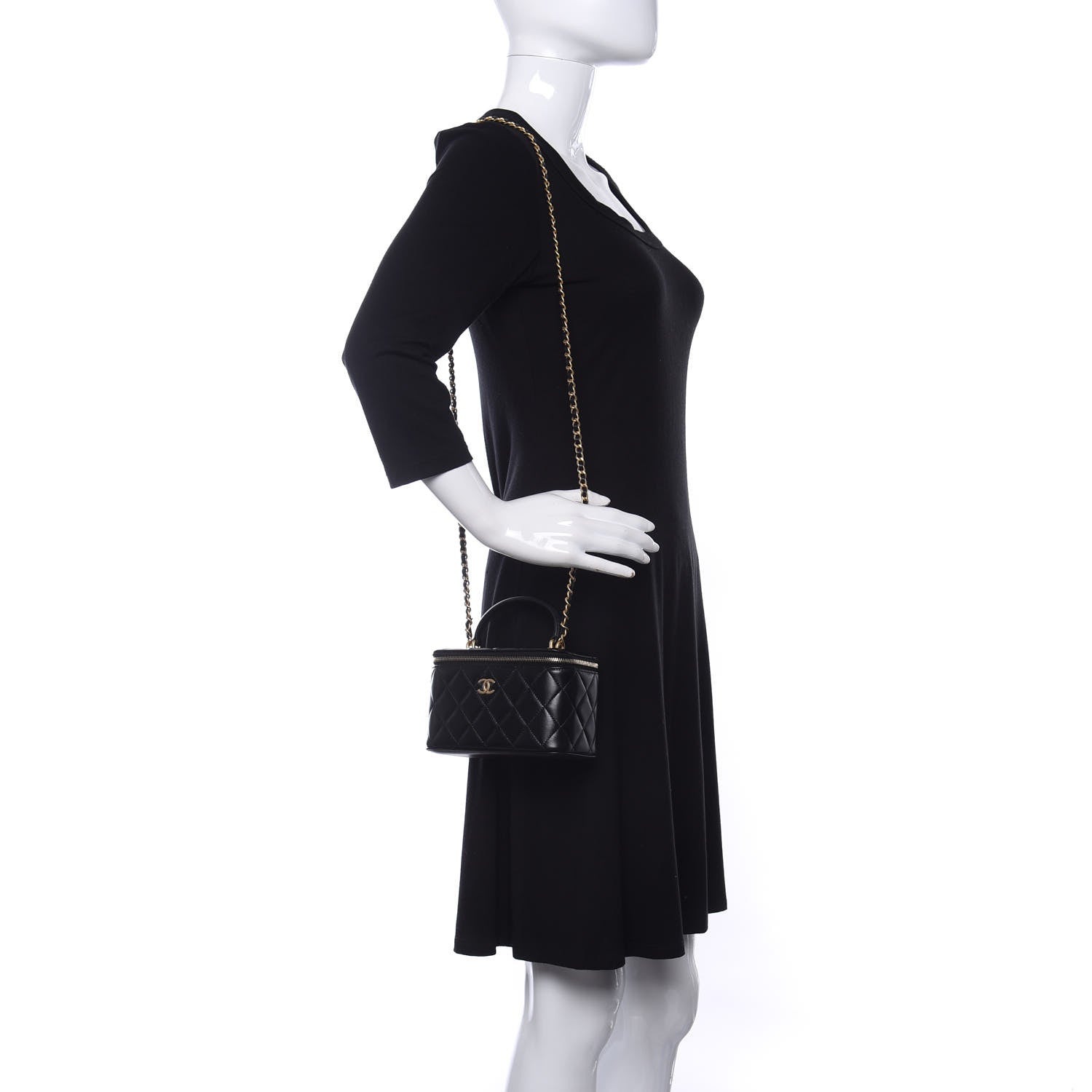 Chanel Lambskin Quilted Small Top Handle Vanity Case With Chain Black 2 of 9