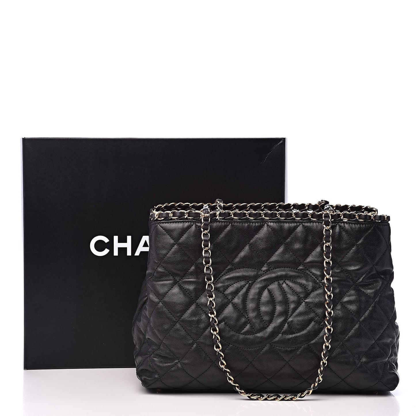 Calfskin Quilted Small Chain Me Tote Black