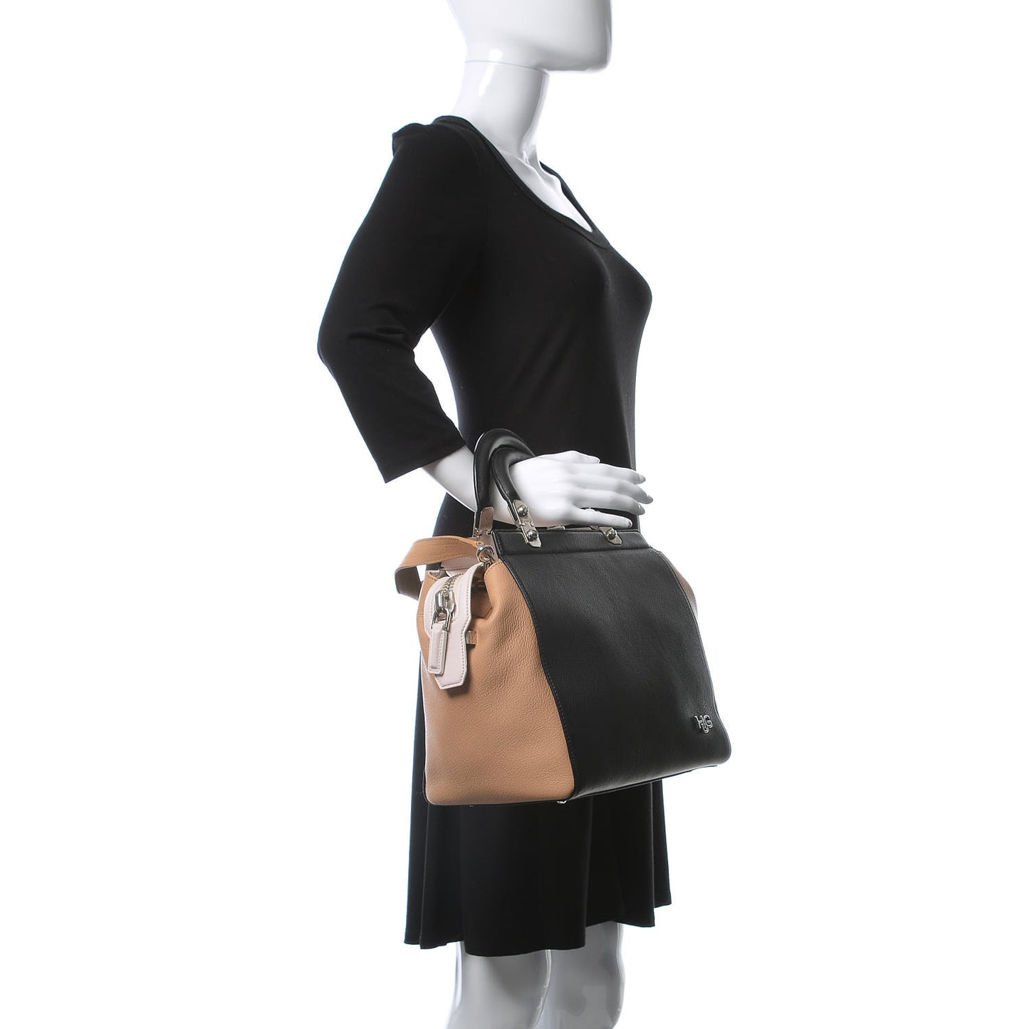 Goatskin HDG Tri-Color Top Handle Tote Black Beige