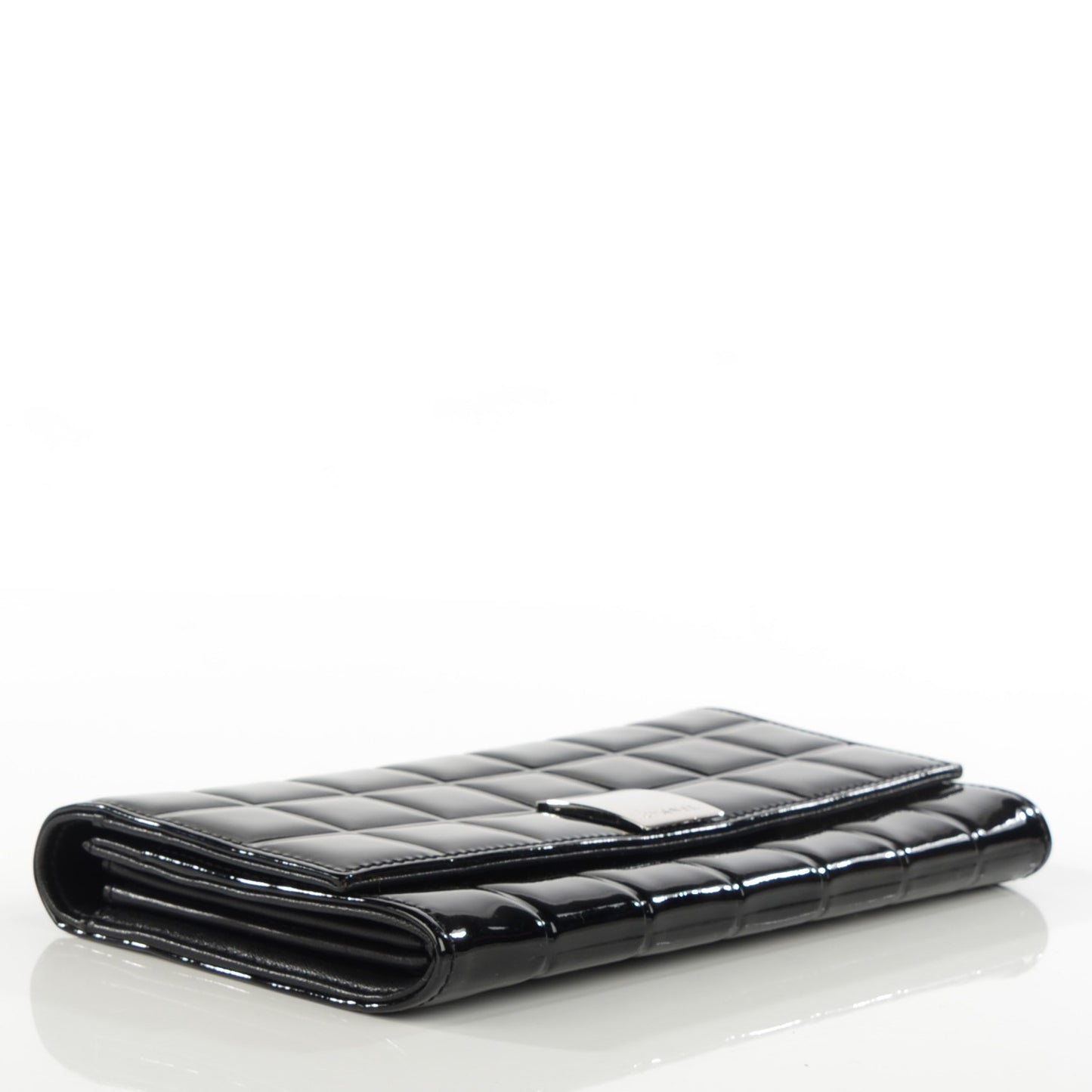 Patent Chocolate Bar Quilted Long Wallet Black