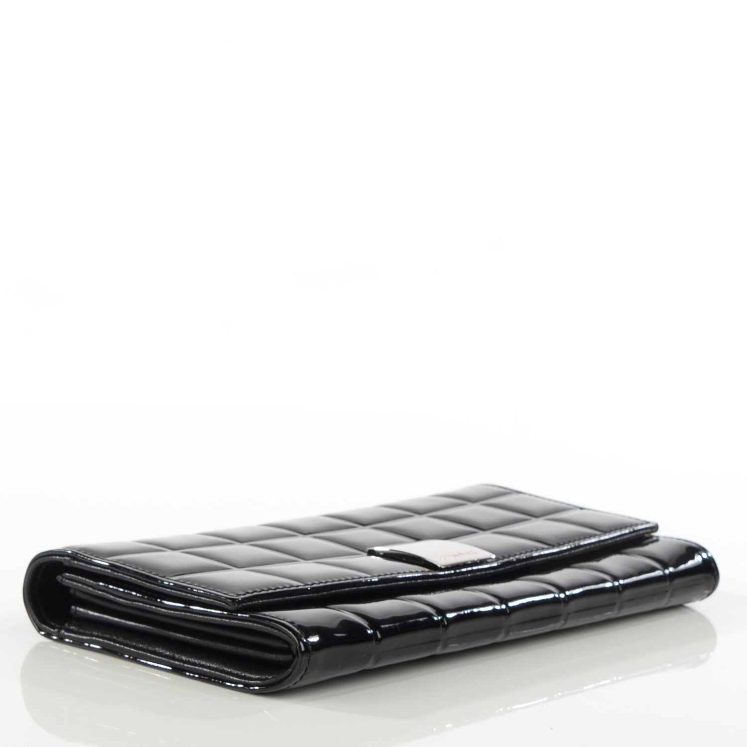 Chanel Patent Chocolate Bar Quilted Long Wallet Black 4 of 7