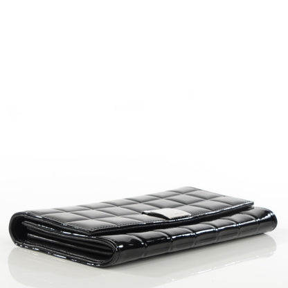 Chanel Patent Chocolate Bar Quilted Long Wallet Black 4 of 7