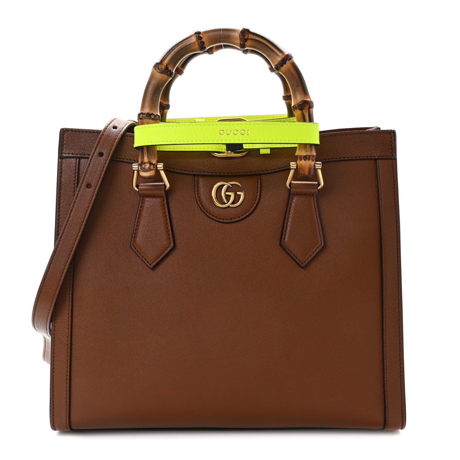 Gucci Wonka Grain Calfskin Small Diana Tote Bag Cuir Yellow Fluo 1 of 11