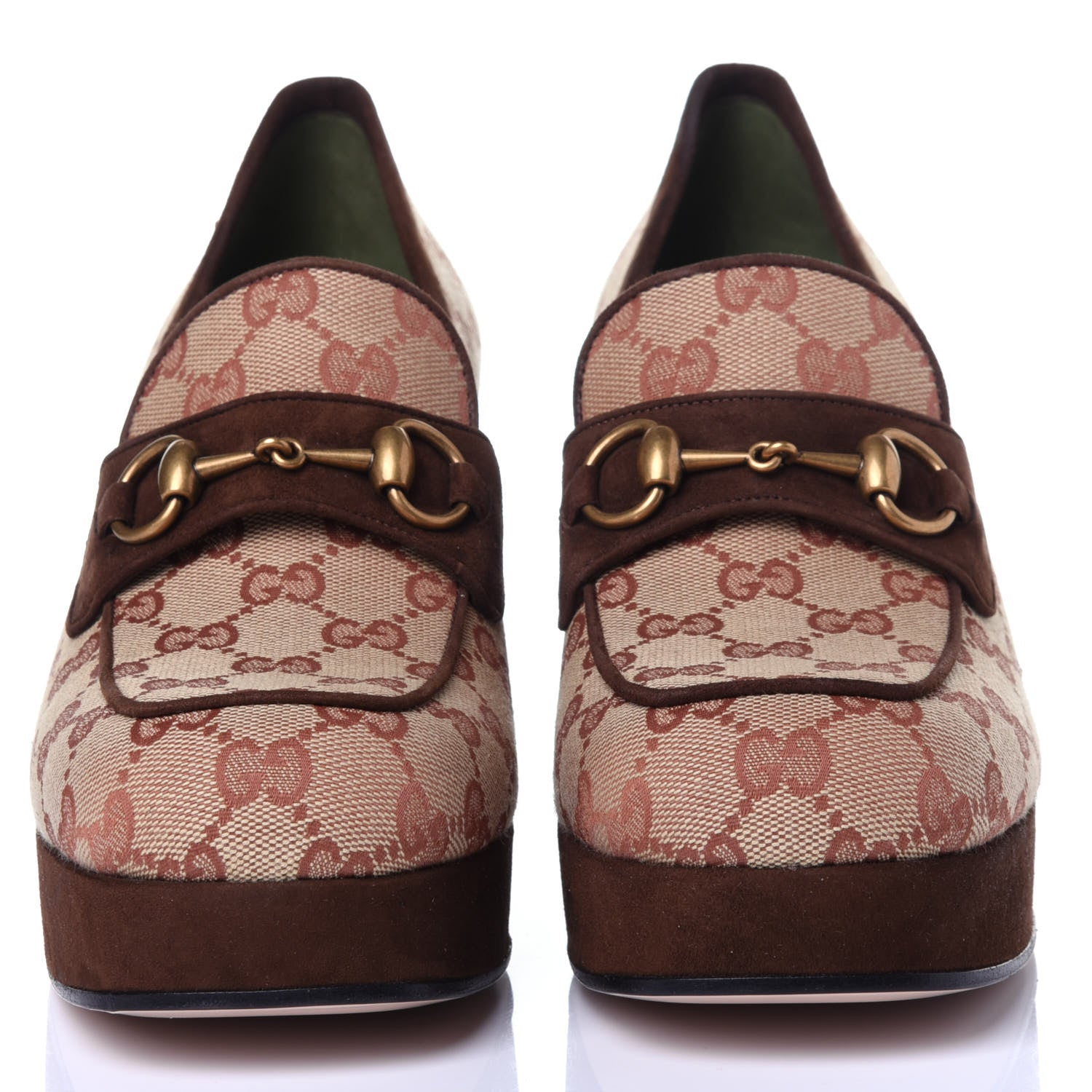 Gucci GG Monogram Suede Houdan Mid Heel Platform Loafers 41 Beige Ruggine Maroon 2 of 13