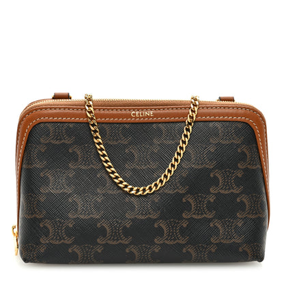 Celine Triomphe Canvas Calfskin Mini Clutch on Chain Tan 1 of 9