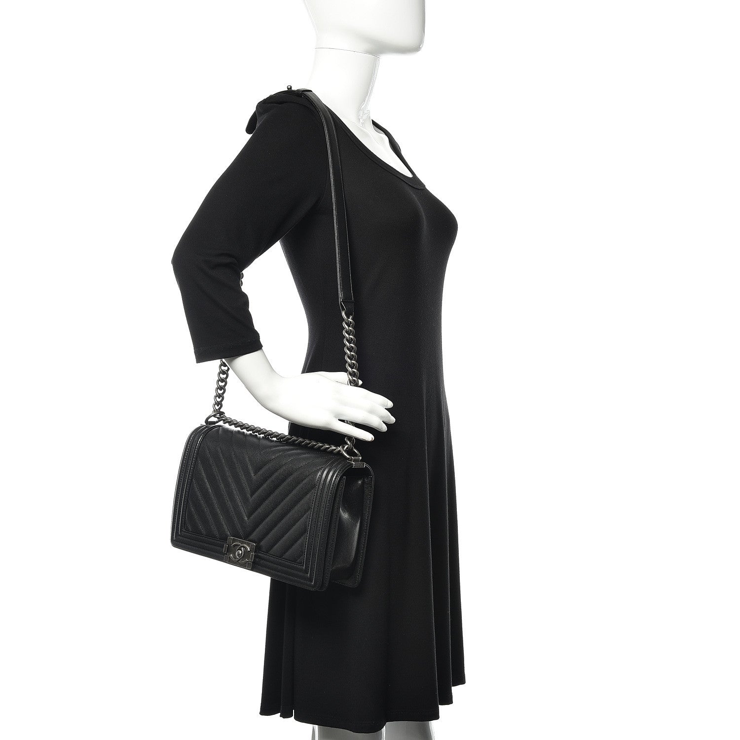 Chanel Caviar Chevron Quilted New Medium Boy Flap Black 2 of 10