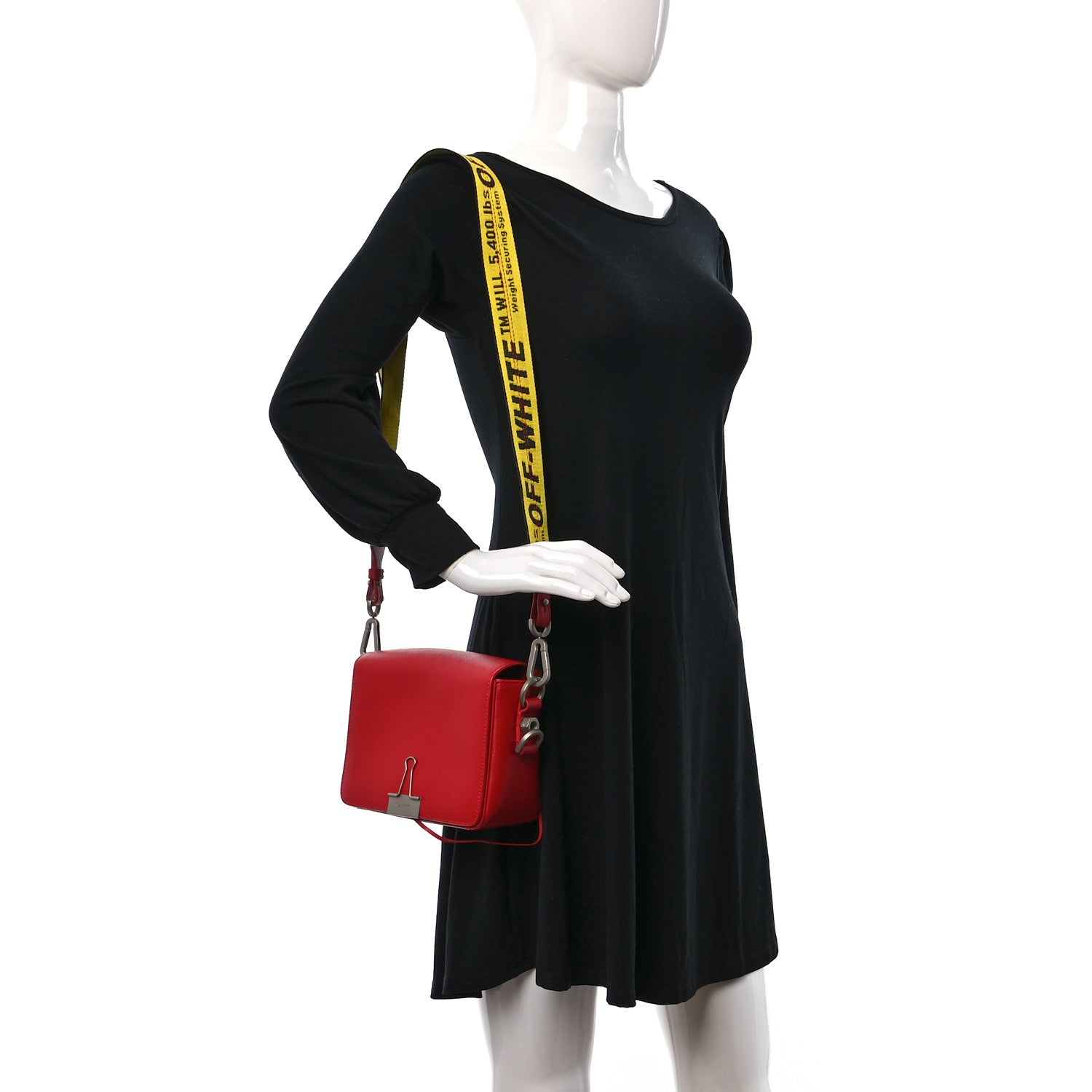 Off-White Saffiano Binder Clip Flap Shoulder Bag Red 2 of 8