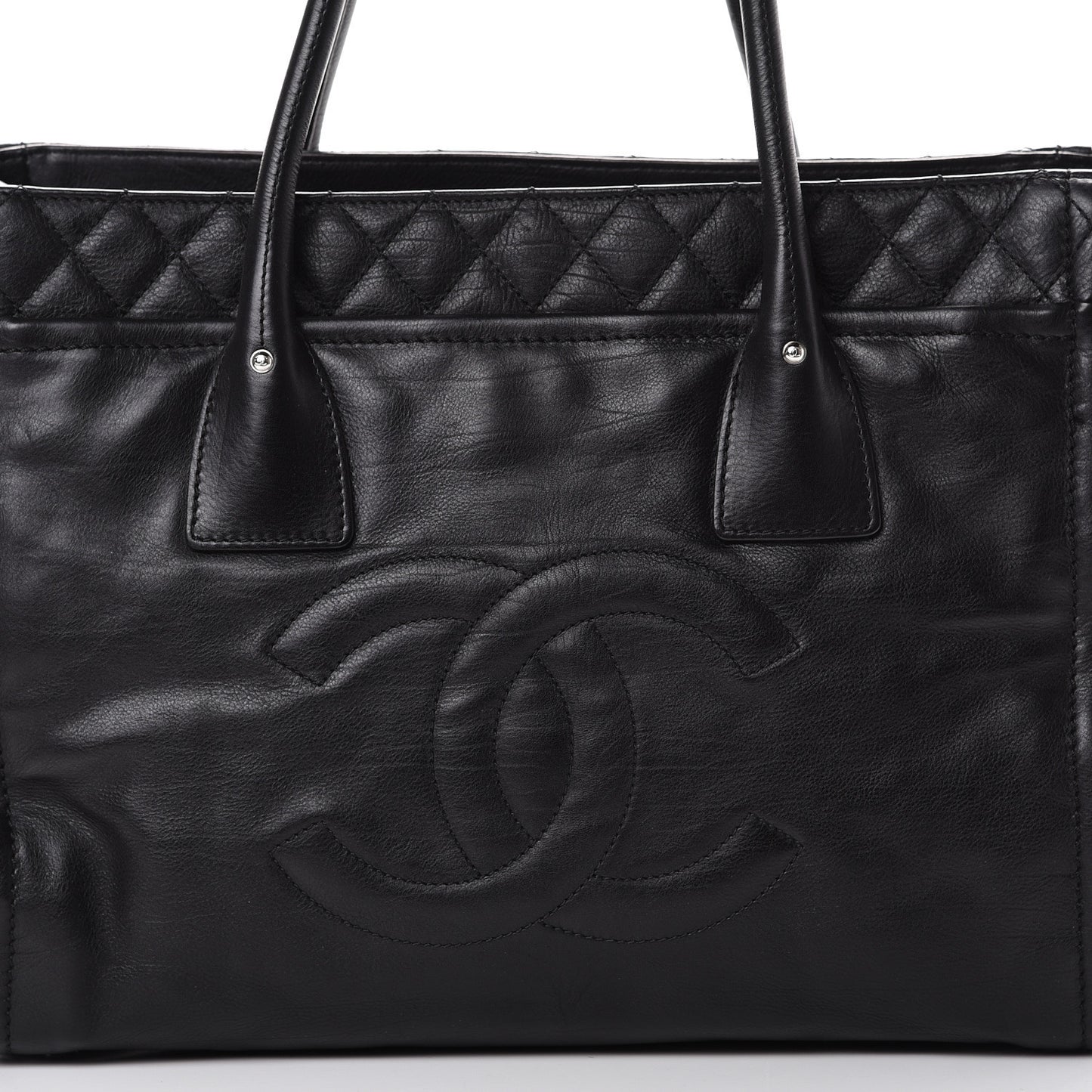 Grained Calfskin Quilted Timeless CC Soft Tote Black
