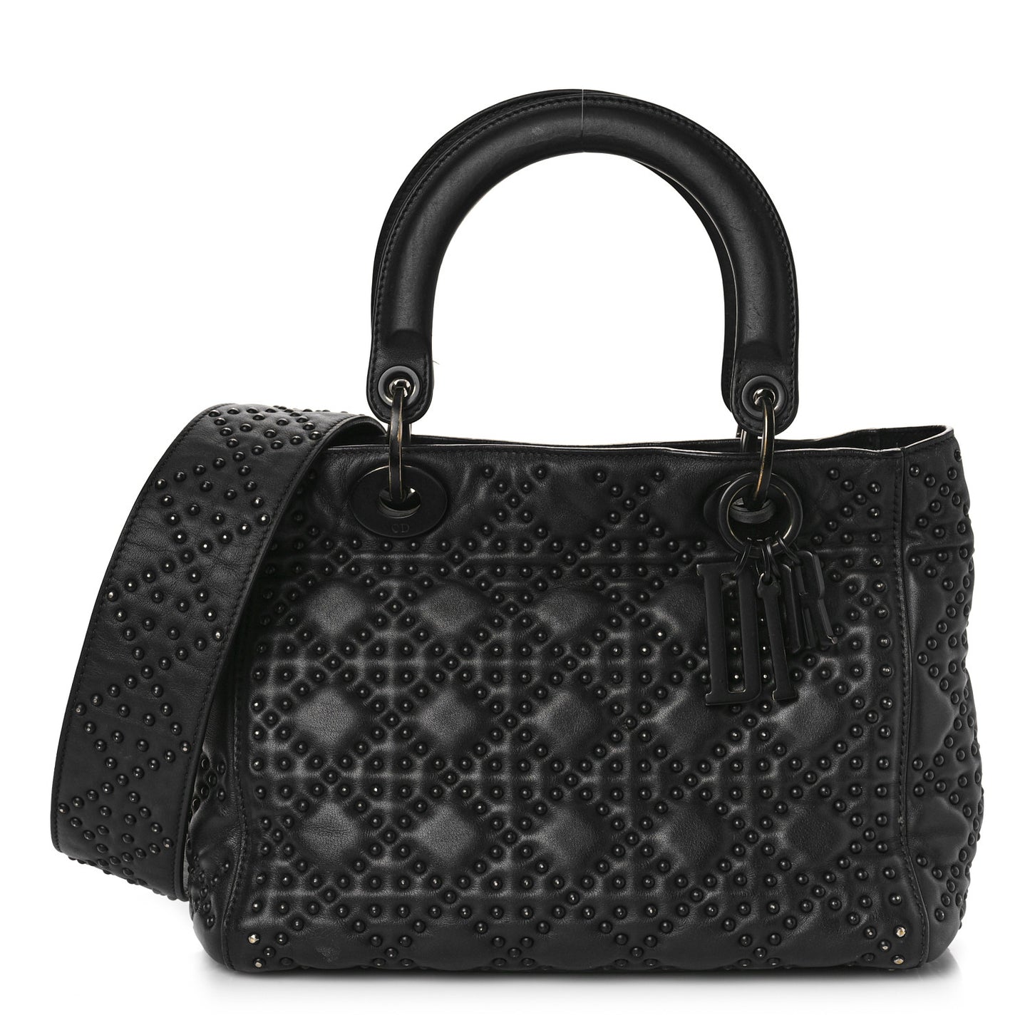 UItra Matte Calfskin Cannage Studded Medium Supple Lady Dior Black