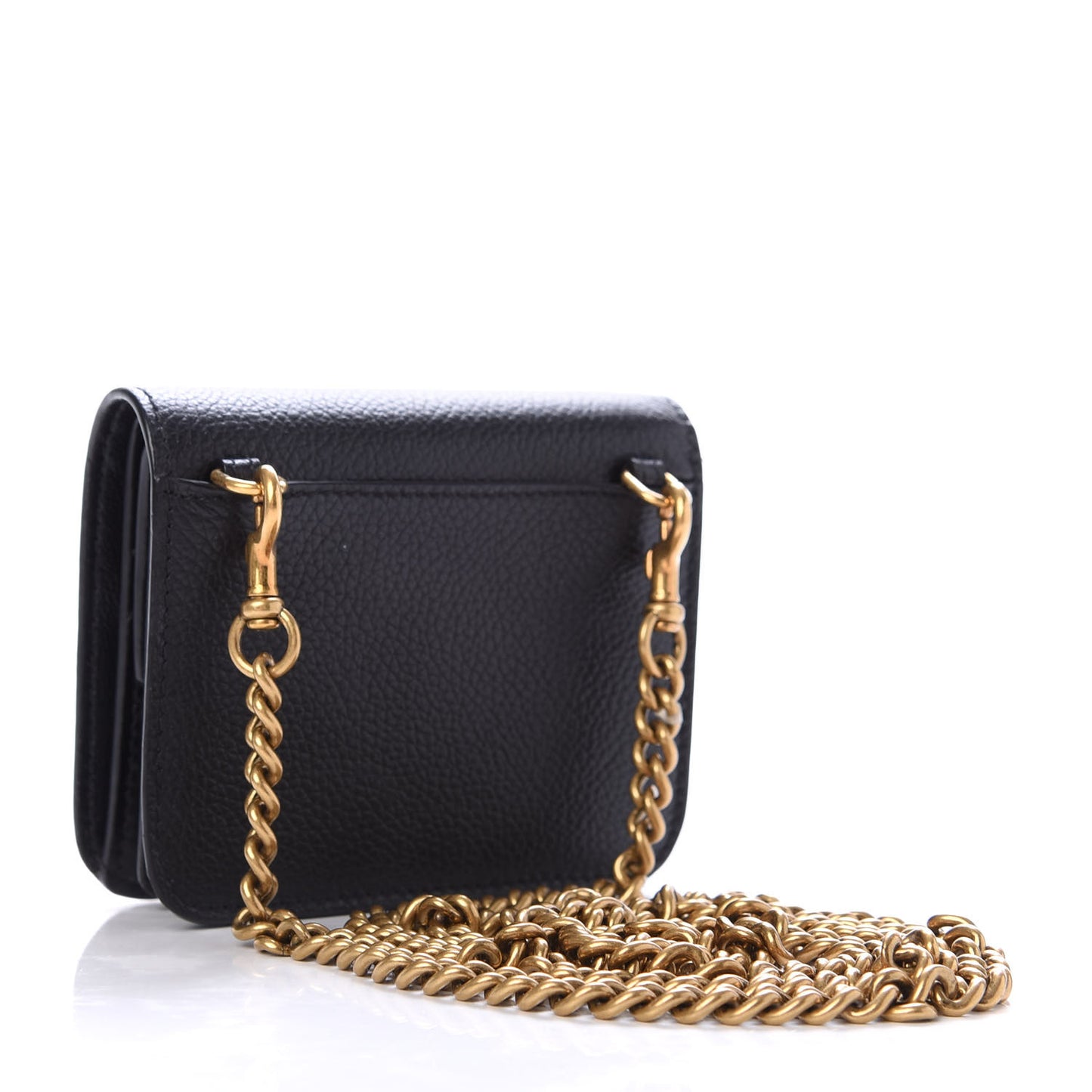 Grained Calfskin Logo Mini Cash Wallet On Chain Black White