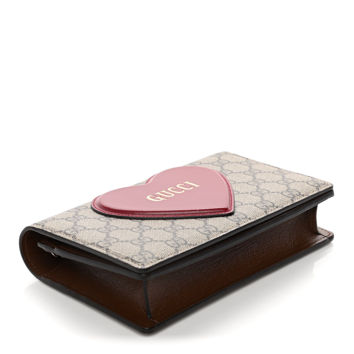 Gucci GG Supreme Monogram Script Logo Heart Wallet on Chain Beige Brown 4 of 13